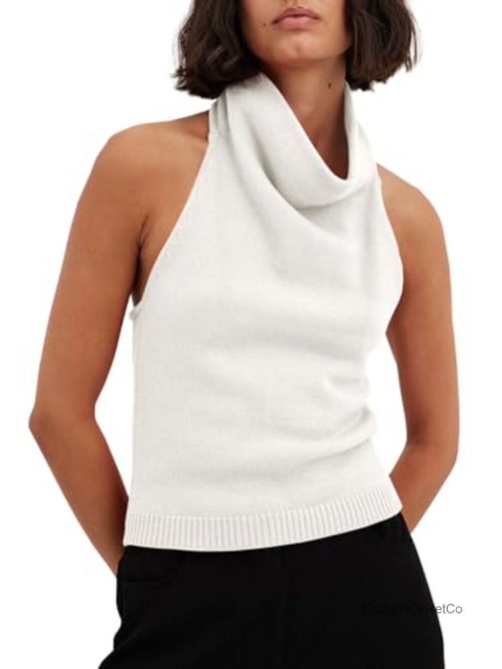Sleeveless Turtleneck Sweater Vest Womens Knit Halter Tank Top